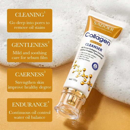 SADOER Collagen Facial Cleanser Skincare Anti Wrinkle Whitening Moisturizing Face Cleansing Face Wash Foam Cleanser Skin Care