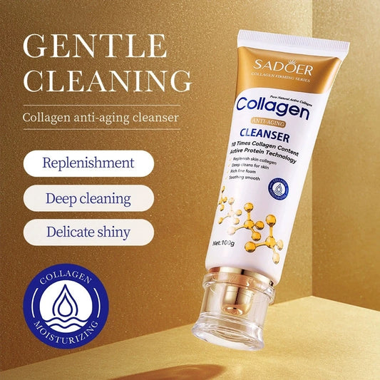 SADOER Collagen Facial Cleanser Moisturizing Anti-aging Anti Wrinkles Face Cleansing Face Wash Foam Cleanser Skin Care Products